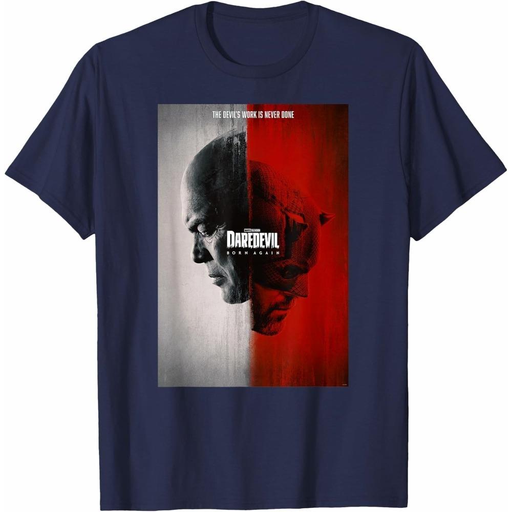 Daredevil Born Again Marvel TShirt Movie Poster Style Short Sleeve Cotton Relaxed Fit Crew Neck Daily Top for Men and Women