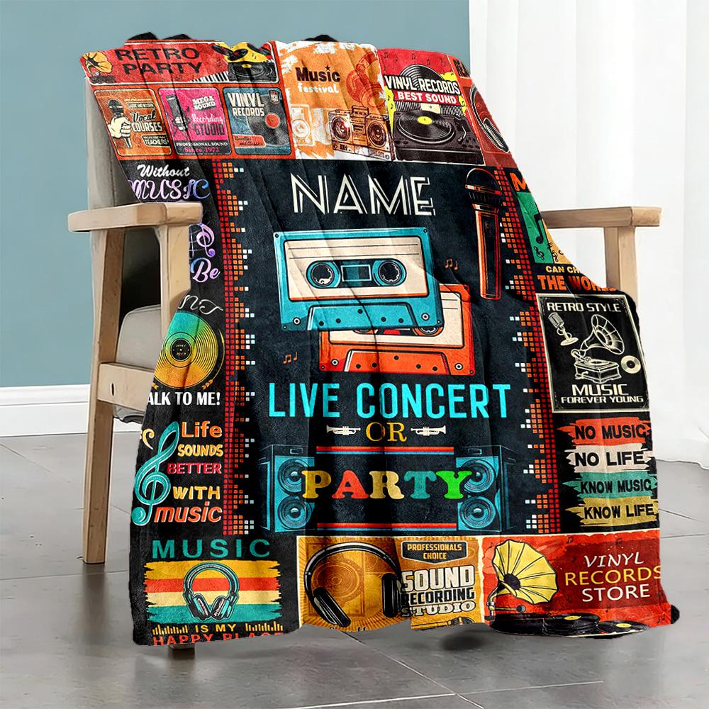 Love Music Customize Text Blanket Gift Customizable Blanket Soft Warm Cozy Versatile for Office Home Decor Chair Seaside Four Seasons Universal
