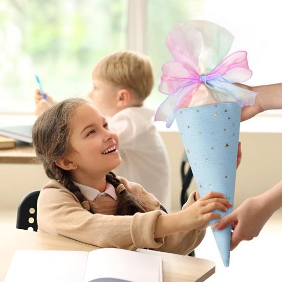 2 Pcs Pink Bow Cone Cellophane Bag DIY Sweet Cone Shaped Treat Bags for Wedding Party Favors Sweet Snack Popcorn Packing
