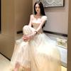 French Temperament Mesh Tube Top Neck Dress Women's Summer Seaside Vacation Style Waist Birthday Dress Long Dress