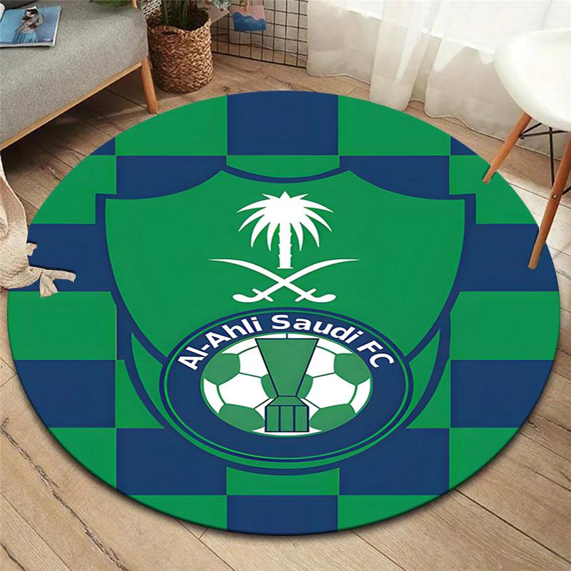 Al-Ahli Saudi FC Round Area Rug,Carpet Rug for Living Room Bedroom Sofa Playroom Decor,Non-slip Floor Mat