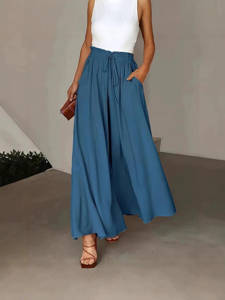 2026 Sommer Europäische & Amerikanische High-Waist Weitbeinige Kordelzug Rockhose - Damen Einfarbig Lässig