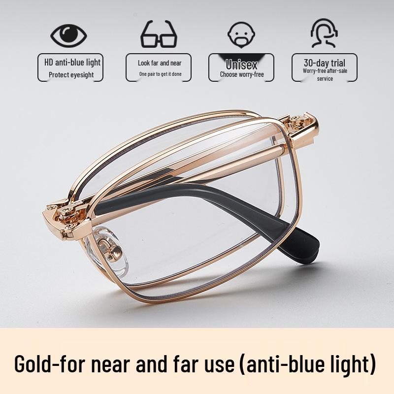Anti-Blue Light Photochromic Folding Reading Glasses with Smart Zoom for Near, Mid, and Far Distances