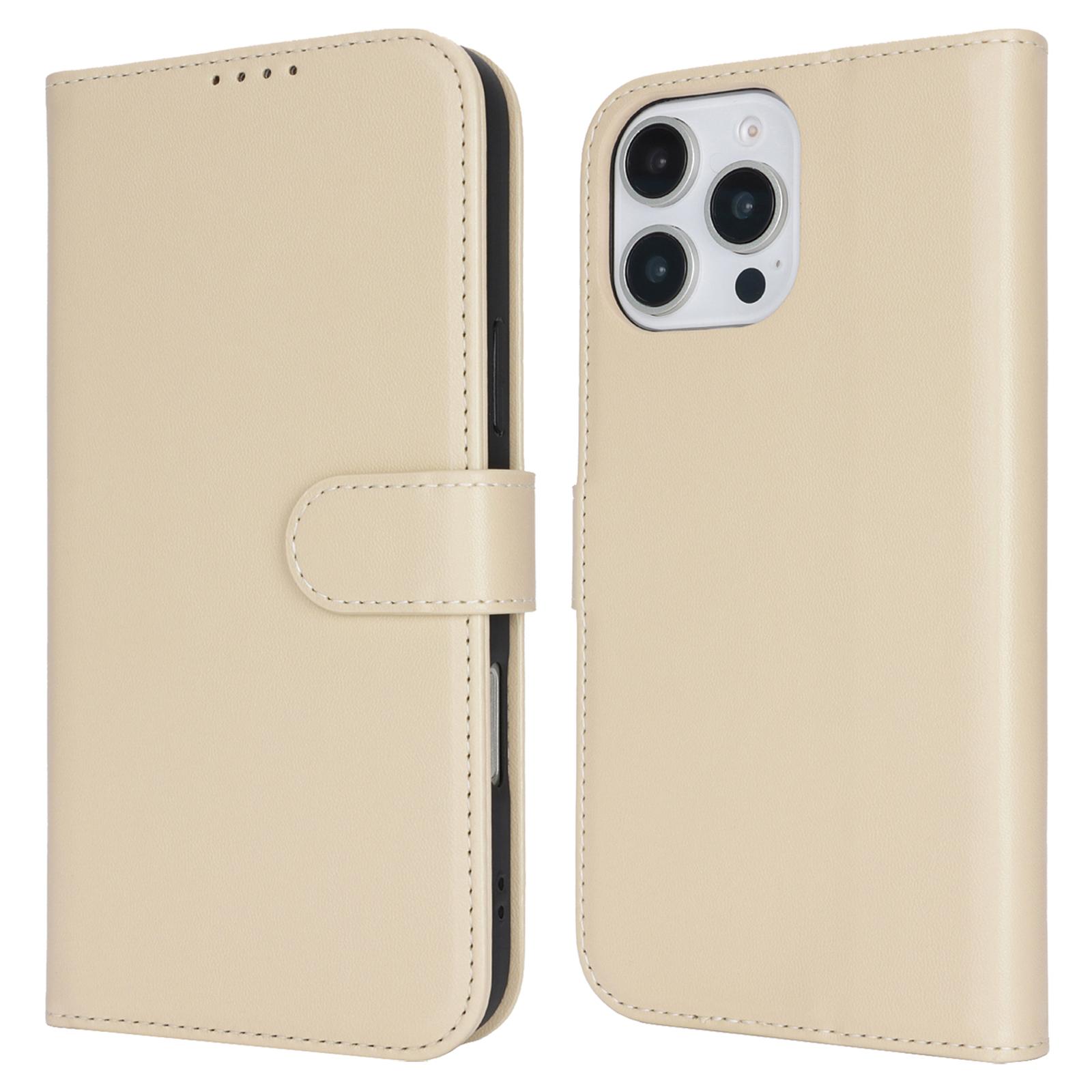 

For iPhone 16 Pro Stand Case Shockproof Leather Wallet Phone Cover Beige
