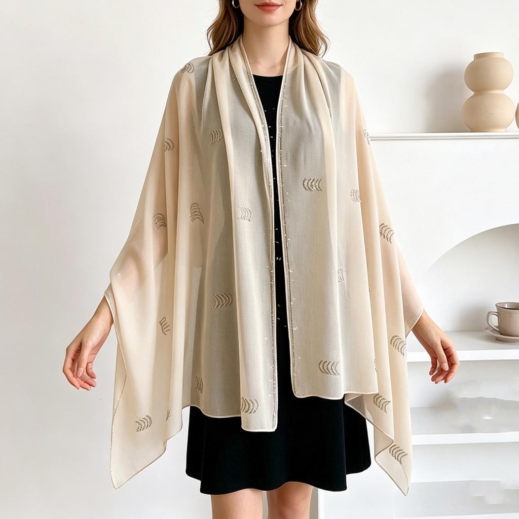 Women’s Fashion Versatile Arc-Shaped Scarf Long Shawl Lightweight Sheer Wrap with Subtle Pattern for All Seasons