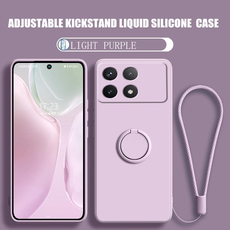 Case For Xiaomi Poco X6 Pro Case Liquid Silicone Ring Stand Shell Coque For POCO X6 Pro Cover Shockproof Redmi K70E Bumper Back Funda