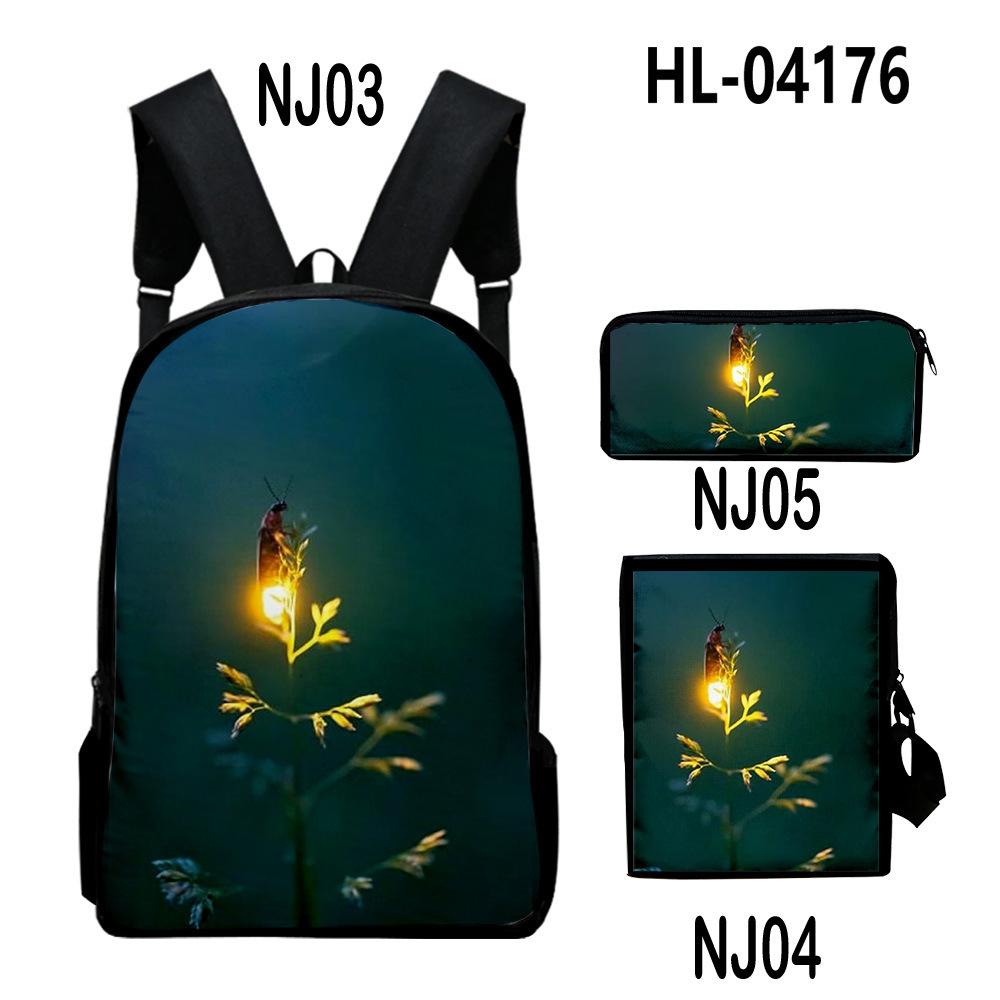 Classique Populaire Classique Lucioles Impression 3D 3 pièces/Ensemble pupille Sacs d'école Sac à dos pour ordinateur portable Sac à dos Sac à bandoulière incliné Trousse à crayons