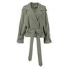 Light Gray Green Short Trench Coat with Belt and Stand Collar
