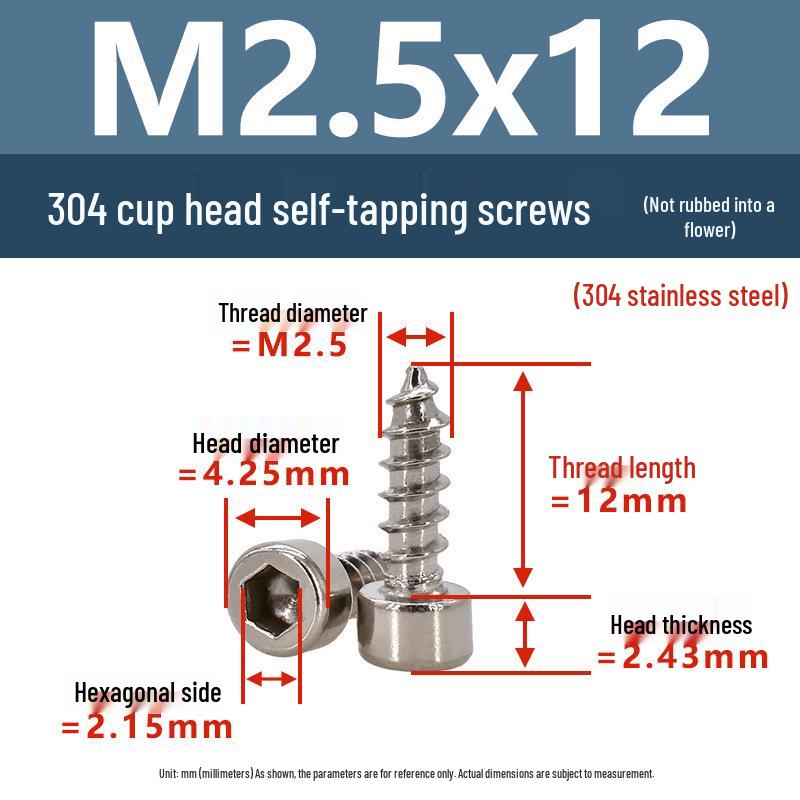 304 Pan Head Self-Tapping Coarse Thread Screw M1.7-M6 with Hex Socket