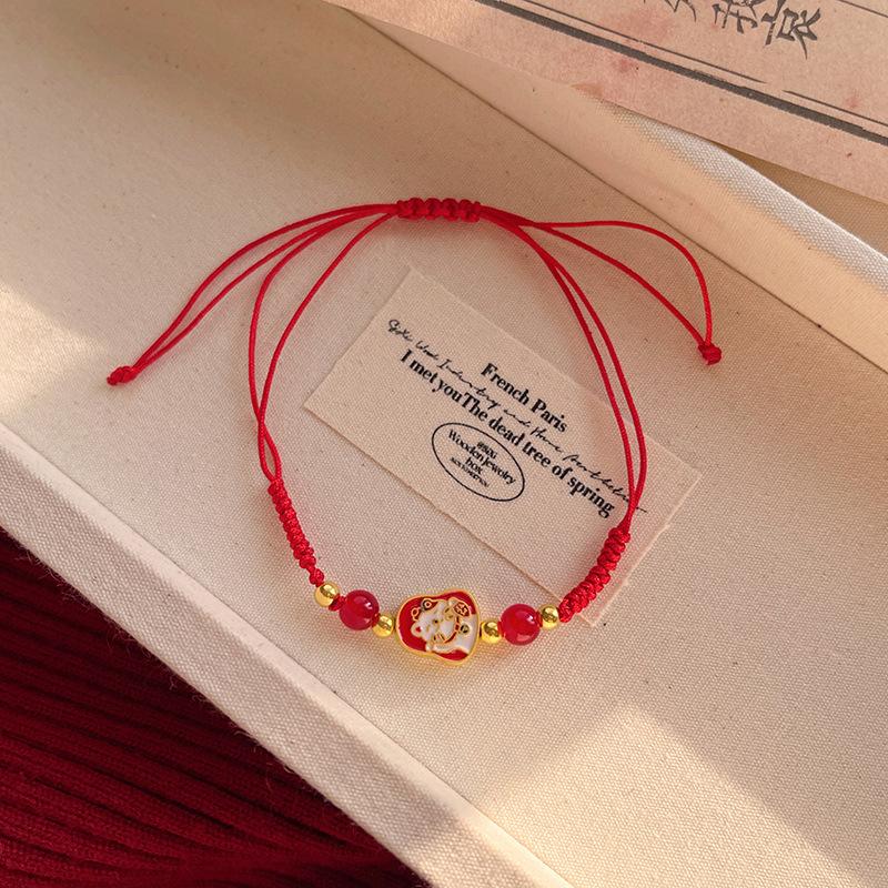 Kinesiskt nyår Rött snöre Armband För Zodiakår Glädjefullt Säkert Vävrep Armband Ormens År