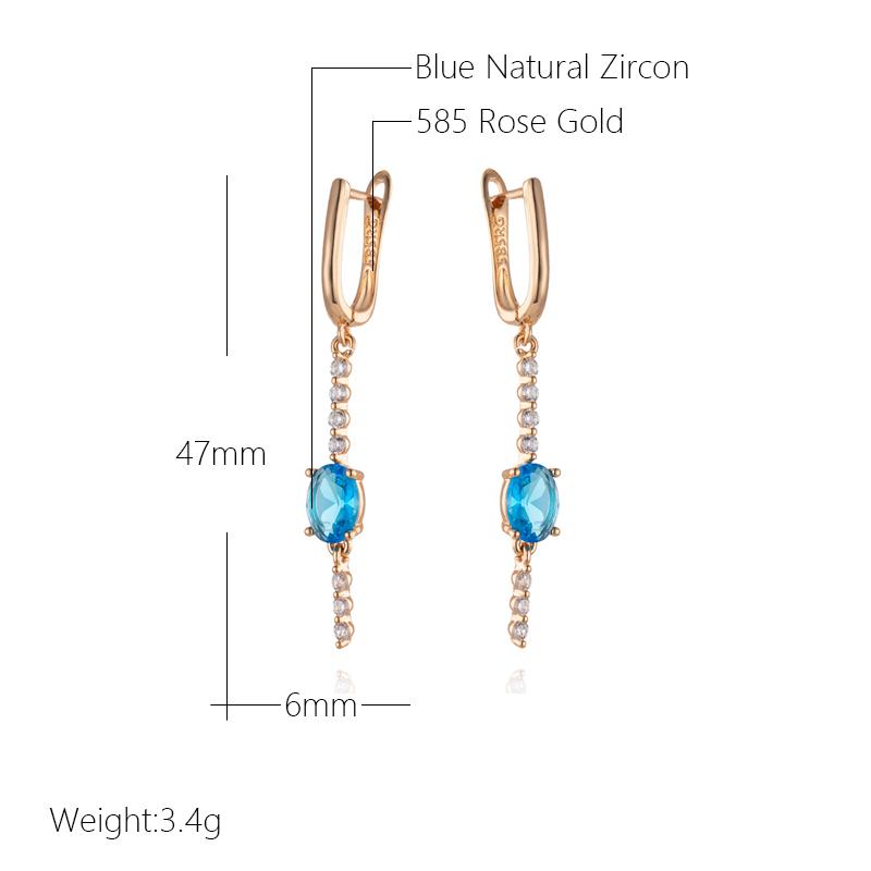 Luxury Blue Natural Zircon Wedding Long Drop Earrings Fashion Rose Gold Crystal Accessories For Women Daily Jewelry