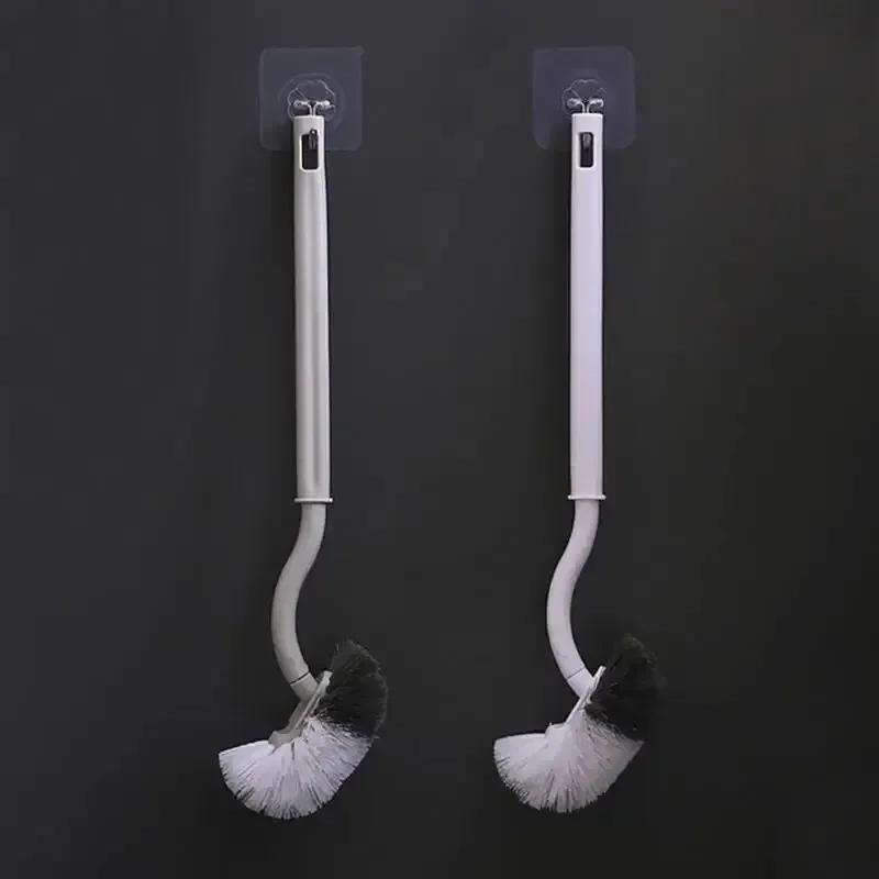 Wall-Mounted S-Type Toilet Brush – Bent Head Corner Gap Cleaner with Soft Bristles – Bathroom Cleaning Tool & Accessories