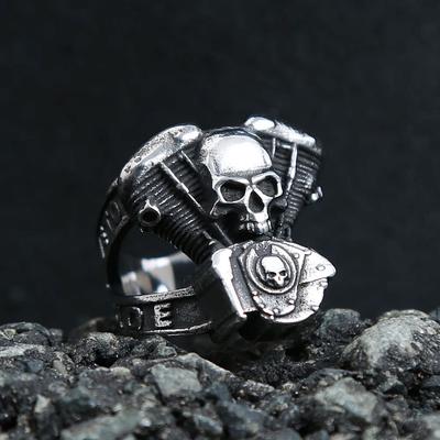 Vintage Gotik Motosiklet Motoru Kurukafa Yüzükler Erkekler Erkek Çocuklar için Paslanmaz Çelik Punk Motorcu Yüzüğü Moda Sürücü Takısı Hediye
