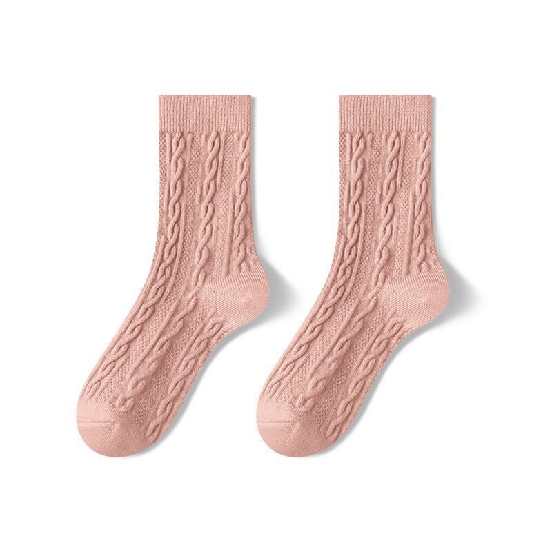 Women's Autumn/Winter Thick Wool Cable Knit Cotton Socks - Sweat-Absorbent, Odor-Resistant, Maternity-Friendly