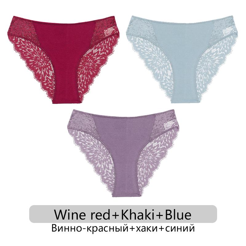 FINETOO 3ks/set Sexy krajkové kalhotky Dámské Květinové kalhotky S-XL Dámské spodky Spodní prádlo s nízkým pasem Krajkové spodní prádlo Dámské spodní prádlo 6 barev