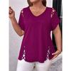 Women V Neck Short Sleeve Top Side Cut Out Design Casual Blouse Multiple Colors