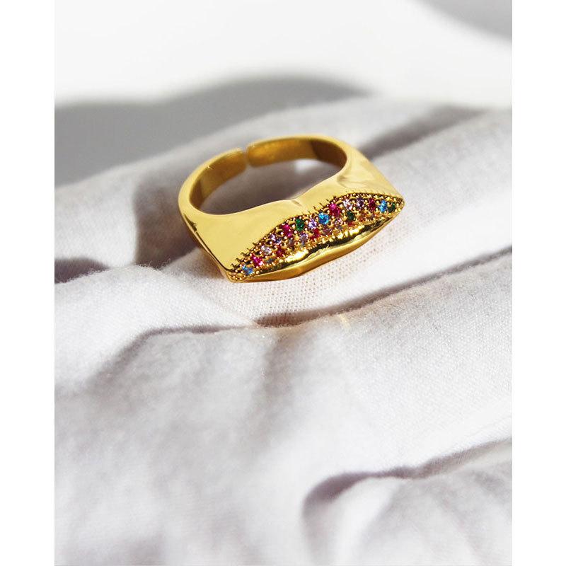 Niche Design Sense Color Zircon Lip Ring Women'S Three-Dimensional Abstract Sexy Lip Adjustable Ring 24