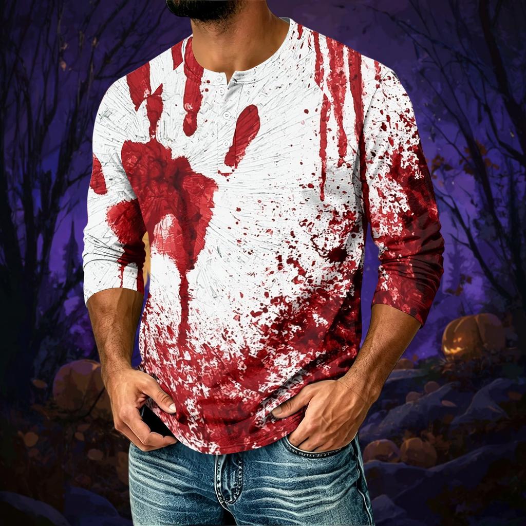 Men's Casual Halloween Print Raglan Three-Quarter Sleeve Shirt