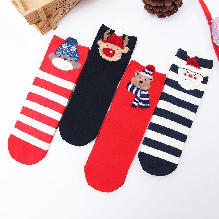 4 Pairs New Winter Cute Christmas Socks Three-dimensional Cartoon Decorative Cotton Middle Tube Socks Christmas Gift Socks Woman