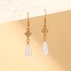 White Diamond & Pearl Four-Leaf Clover Stainless Steel Earrings for Women - Fashionable Water Drop Pendant Accessories