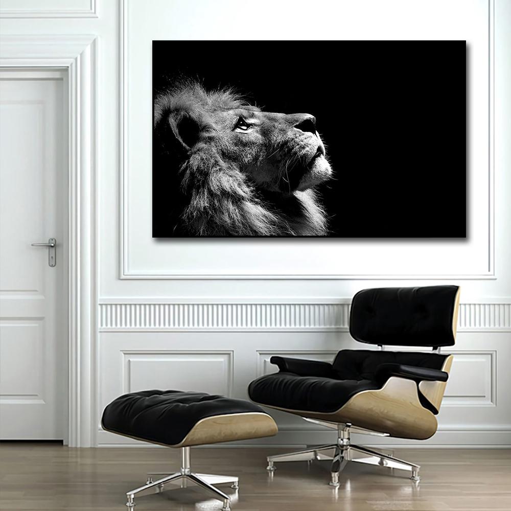 African Animal Lion Posters and Print Black and White Wall Art Canvas Oil Painting Picture for Living Room Decor Home Decoration