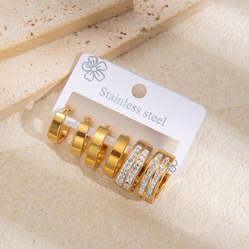 Stainless Steel Circular Zircon 6 Pieces Earrings For Women Men Temperament Simple Personality Jewelry Gifts Daily