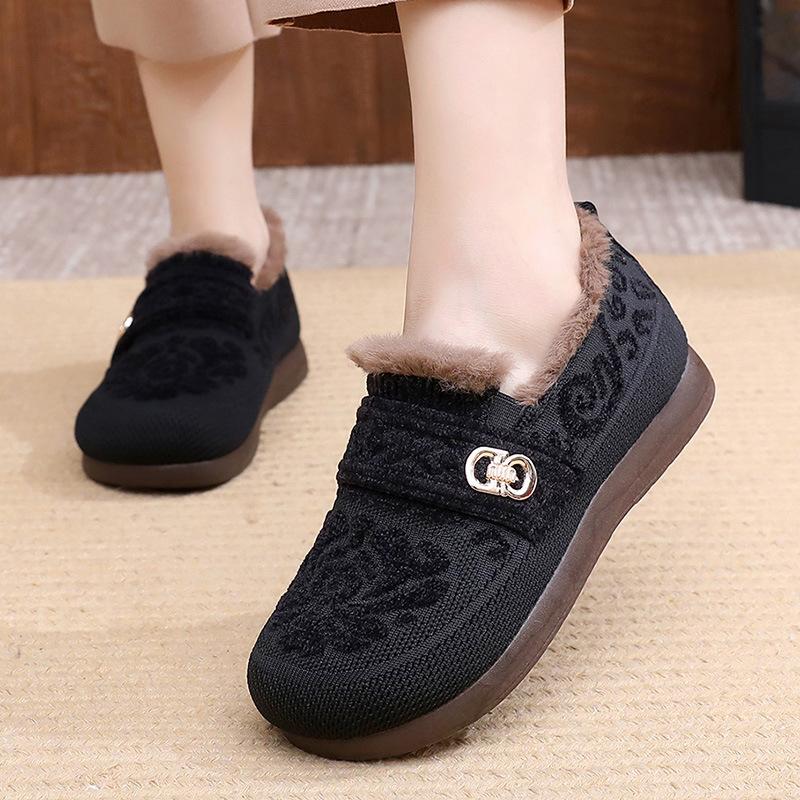 Women's Fur Mouth Large Size Shallow Mouth Soft Sole Autumn and Winter Warm Fur One Snow Boots Fluffy Lined Non-slip Hiking Casual Sports Cotton Shoes