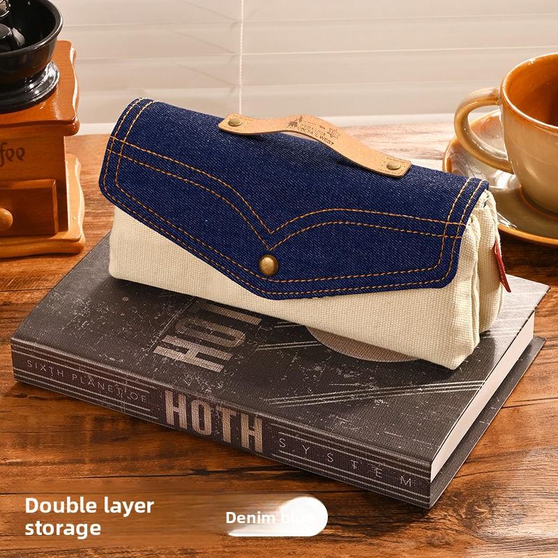

2026 New Style Niche Design Denim Pencil Case Large Capacity Minimalist Retro Stationery Box For Junior High School Girls джинсовый синий