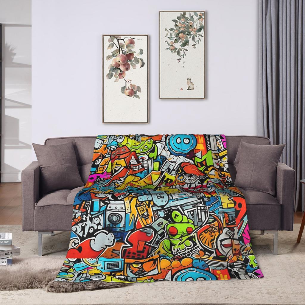 Cartoon Cute Doodle Blanket Warm Pattern Plush Bedding Throws For Girls Boys Outdoor Flannel Bedspread Bed Cover