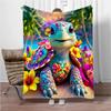 Playful Turtle Floral Design Flannel Blanket,Soft Warm Throw Blanket Nap Blanket For Couch Sofa Office Bed Camping Trave Blanket