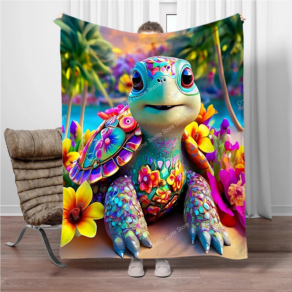 Playful Turtle Floral Design Flannel Blanket,Soft Warm Throw Blanket Nap Blanket For Couch Sofa Office Bed Camping Trave Blanket