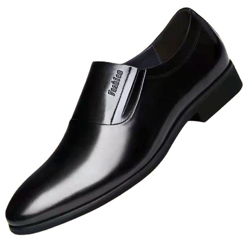 Herren Lederschuhe Business Casual Kleid Einzelschuhe Weiche Sohle Rutschfest Ein Pedal Slipper Mittelalterliche und Ältere Vaterschuhe Schwarz