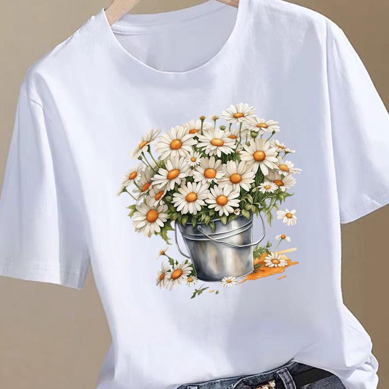 (Asian Size) Women printing Fashion Tee love heart flower cute Top Clothing T Shirt Woman Print Female Short Sleeve Graphic T-shirts