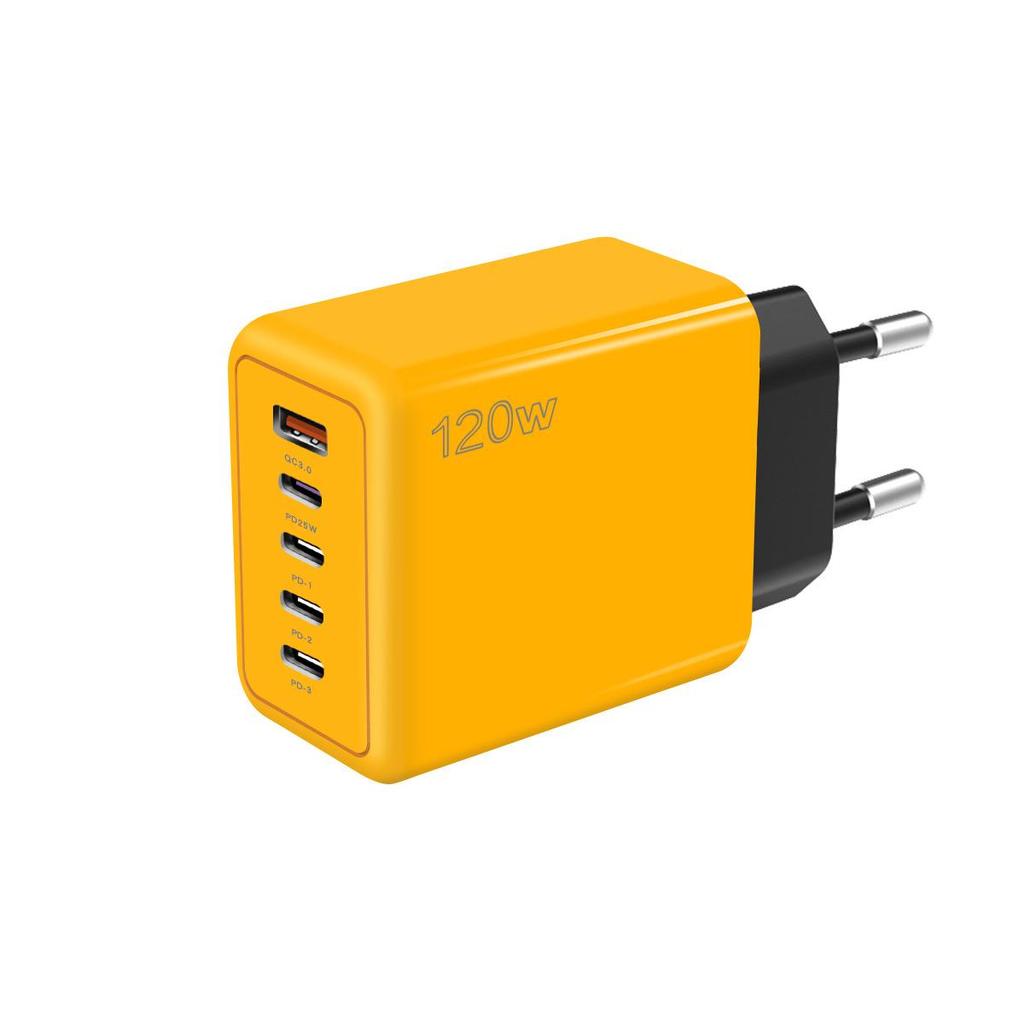 120W Multi-Port Fast Charger - 4 Ports + USB, Compatible with Xiaomi, Apple, Type-C; EU, US, UK Standards