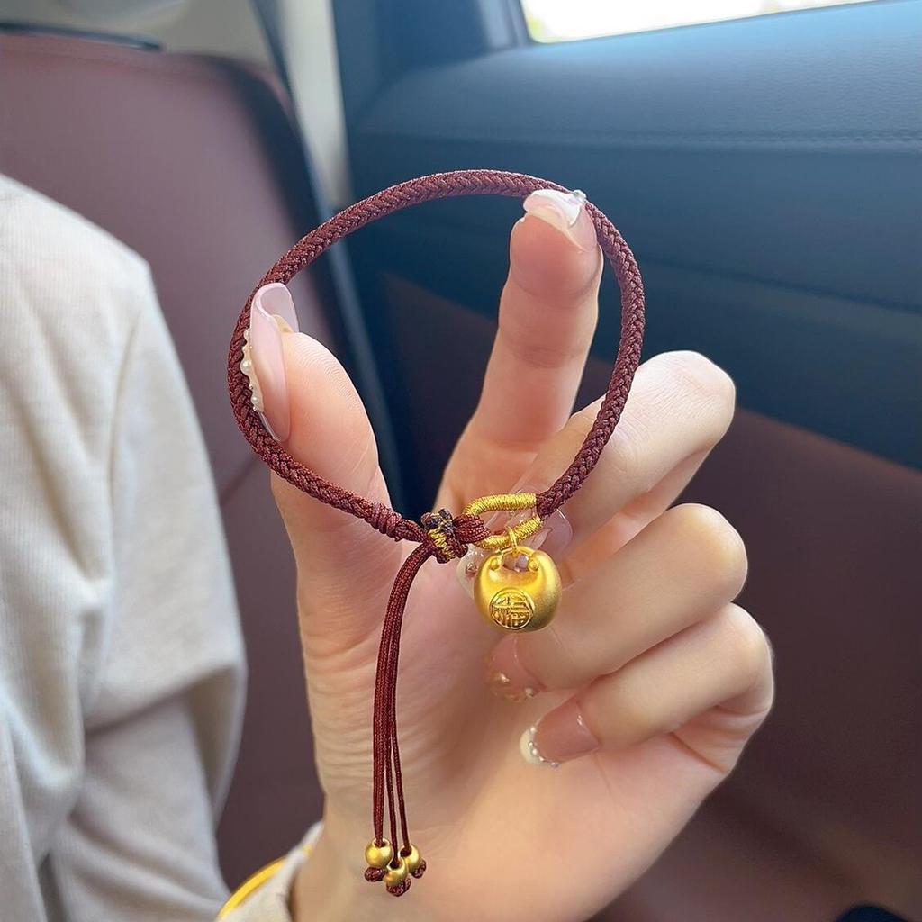 Neues tibetisches ethnisches Glücksarmband im chinesischen Stil, gelb, handgewebt, mit Quasten und Goldfragmenten, vielseitiges Modeaccessoire