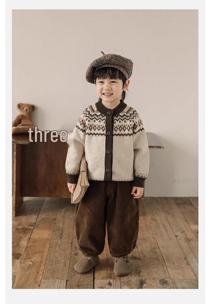 Cardigan Jacquard Britannico Retro per Bambini - Ragazzi e Ragazze Maglieria Autunno/Inverno 2025.