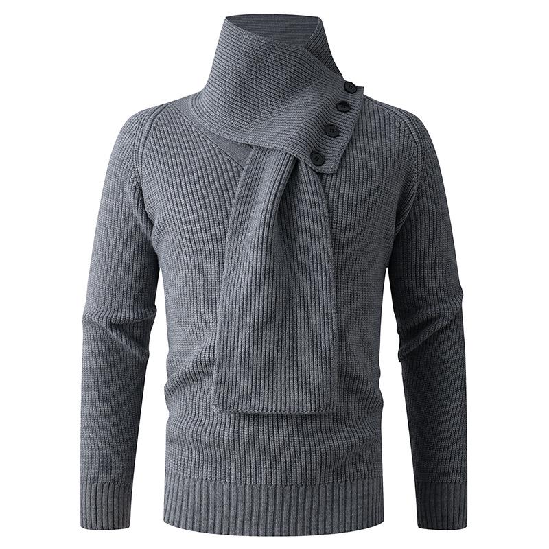 Men's Knit Sweater Neck Gaiter with Buttons, Loose Style for Autumn/Winter