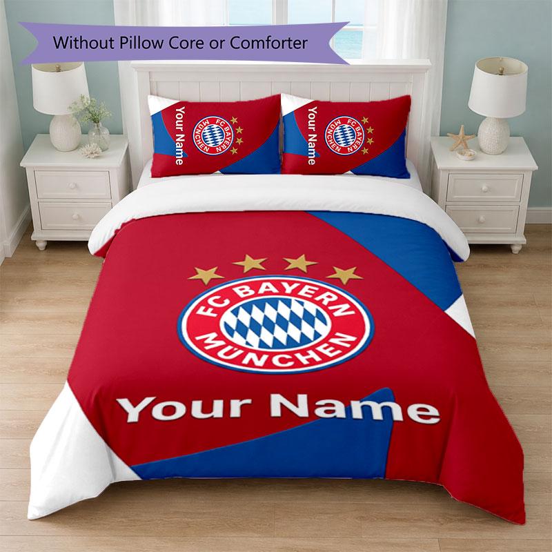 Set Biancheria da Letto Personalizzato Bayern Monaco con Nome Testo 1 Copripiumino+2 Federe Logo Calcio Regalo Personalizzato per Occasioni Speciali Decorazione Camera da Letto