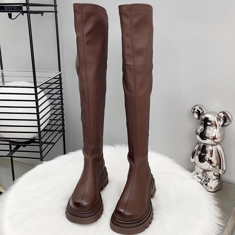 Knee boots New boots Thick-soled knight boots Fleece elastic boots Skinny boots Long boots