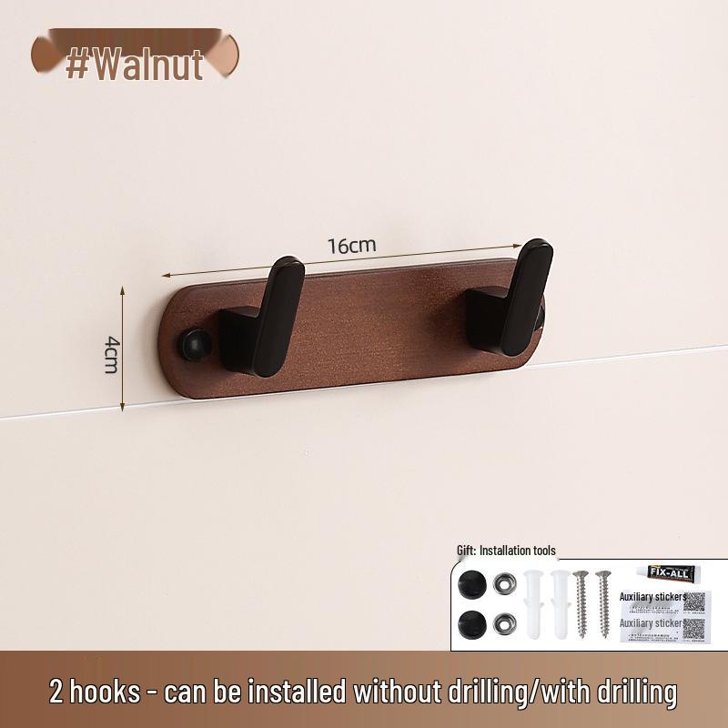 Walnut No-Drill Wall-Mounted Hook – Solid Wood Multi-Purpose Hook for Bedroom, Kitchen, Bathroom, and More.