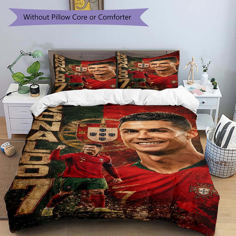 Ronaldo's Legacy Fußball Druck 3-teiliges Bettwäsche-Set Bettbezug mit 2 Kissenbezügen Zuhause Geburtstagsgeschenk