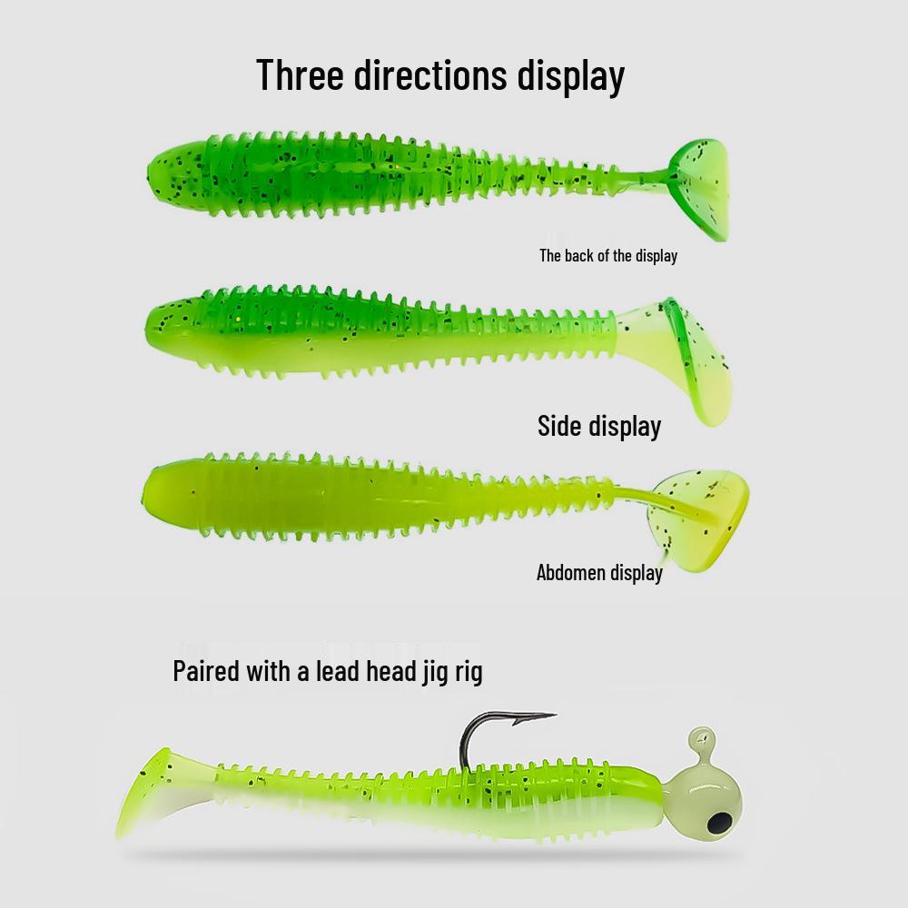 50-Piece Scented & Salted Ribbed T-Tail Soft Worm Lure for Fishing