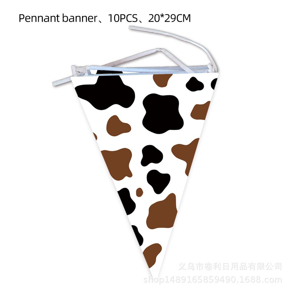 Children'S Farm Cow Theme Party Supplies Birthday Decoration Black Brown Cow Paper Plate Paper Cup Flag Tablecloth Arrangement