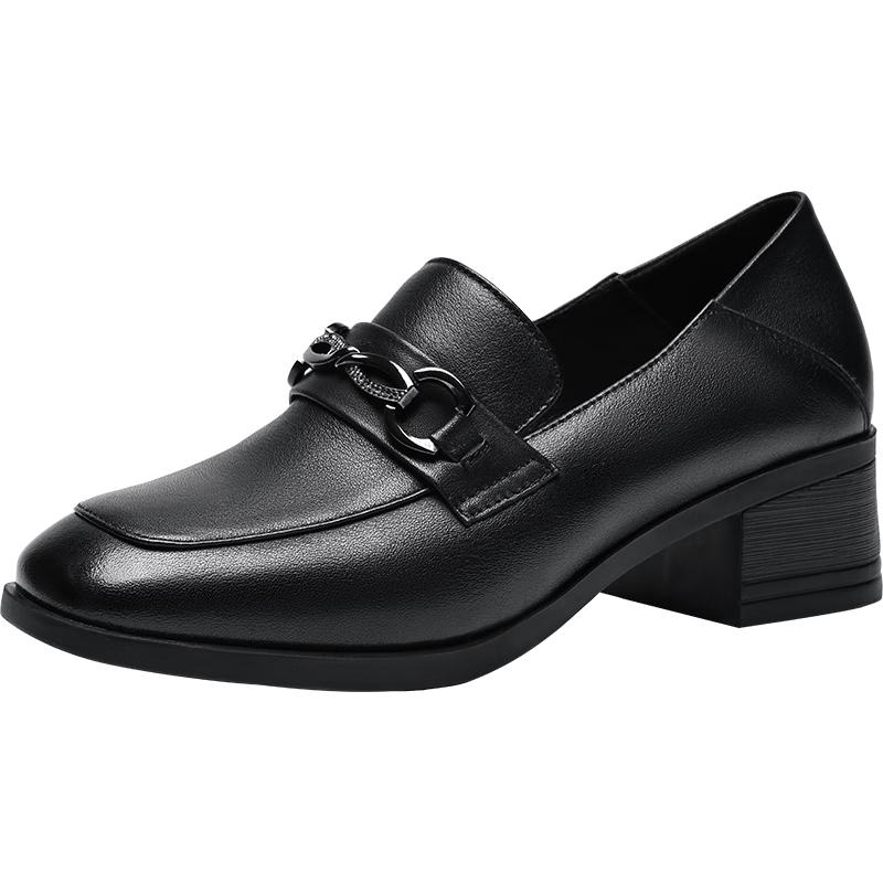 ZHR Women's Square Toe Chunky Heel Leather Loafers