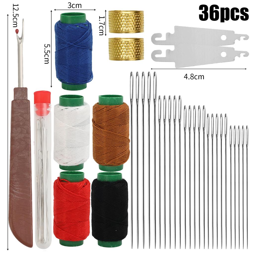 Big Eye Sewing Needles Set Steel Hand Needles with Thread Thimble Threader Scissor for Embroidery DIY Craft Clothes Repair Kit