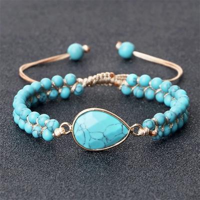 BLINGBAY Damen-Armband, blau, türkis, Naturstein, handgefertigt, verstellbar, Paar-Armband, ethnischer Stil, Schmuck, Mädchen-Schmuck, Geschenk