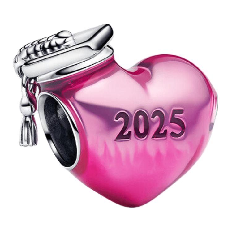 Pandora Heart-Shaped Graduation Cap Charm Unisex Accessories Pink 793788C01 Box