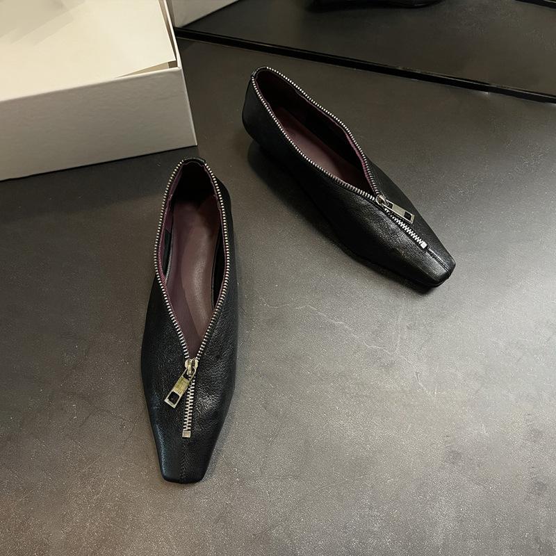 

Версия из коровьей кожи~ Металлическая молния, квадратный носок, неглубокий вырез, персонализированные одинарные туфли, женские универсальные туфли на танкетке, туфли для бабушки 40 чёрный