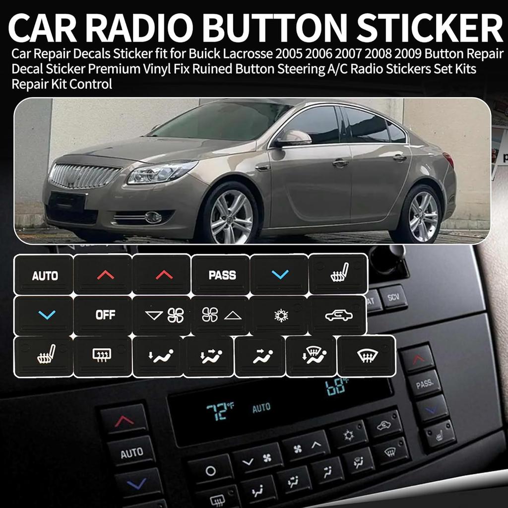 Car Repair Decals Sticker Fit for Buick Lacrosse 2005 2006 2007 2008 2009 Button Repair Decal Sticker Premium Vinyl Fix Ruined Button Steering A/C