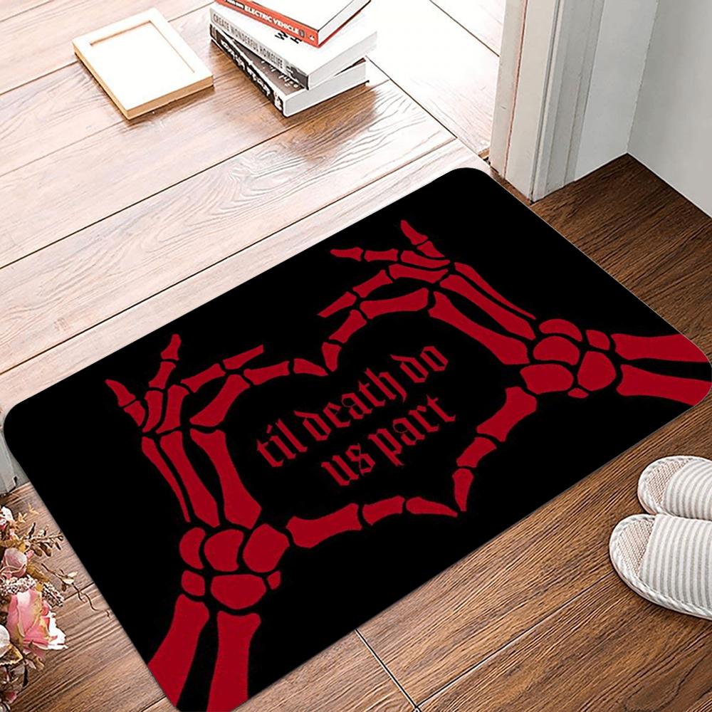 Halloween Dancing Skeletons Door Mat Spooky Skull Non-Slip Welcome Entrance Rugs Kitchen Bedroom Living Room Carpet Decoration